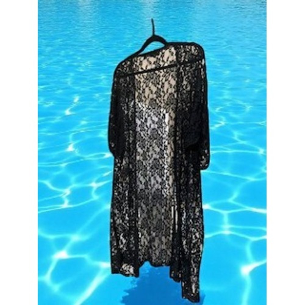 Lace Kimono Cardigan, Love Wins Open Front Sheer Cover Up Duster Black XL